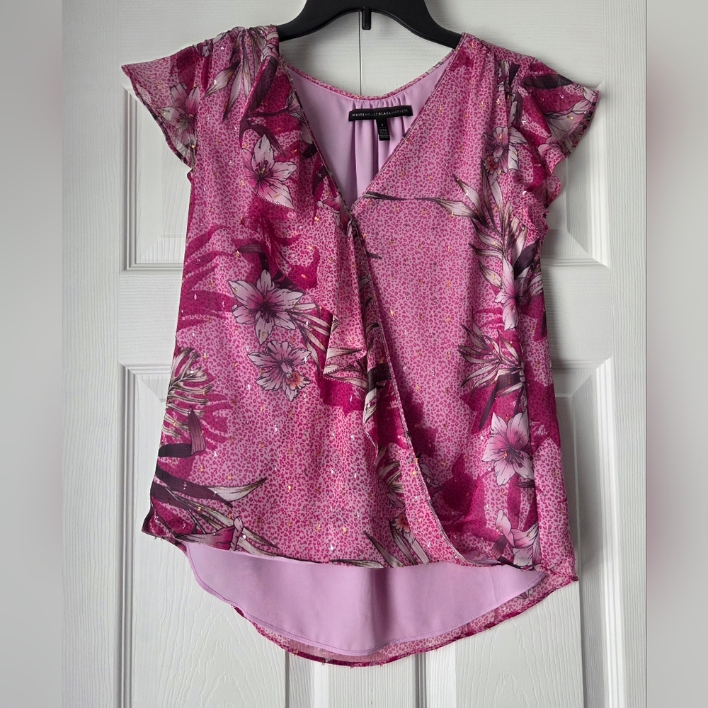 White House Black Market Pink Floral Blouse Size 4 - Picture 4 of 15